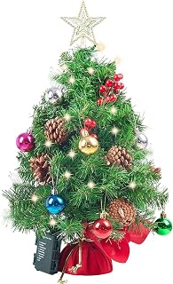 Joiedomi 24" Prelit Tabletop Christmas Tree with Warm Lights, Holly Berries, Pine Cones, Star Tree Topper & Ornaments for Best Holiday Season Decorations