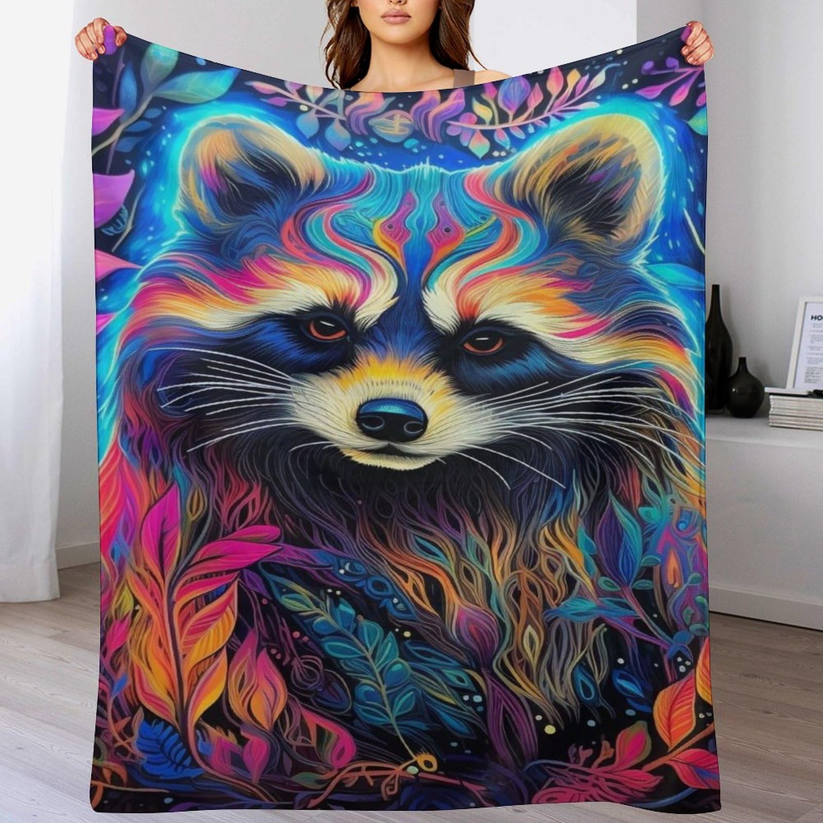 Couverture de salon raton laveur en flanelle pour vos soirées canapé cocooning 180x200