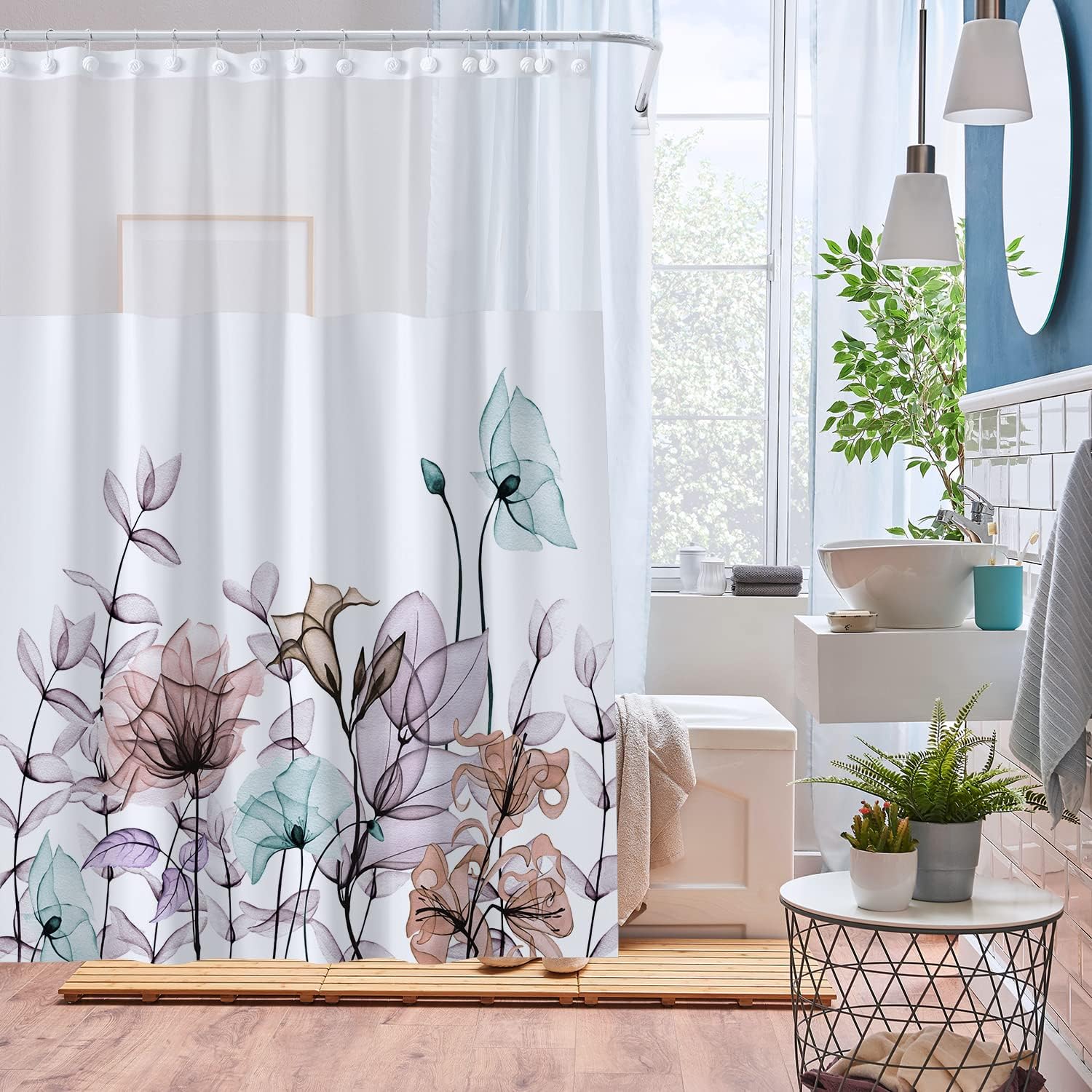 JOYMIN Floral Shower Curtain Set with Snapin Fabric Liner