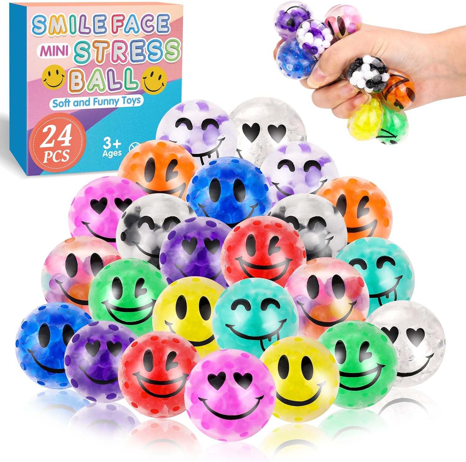 24Pack Fidget Stress Balls for Adults, Bulk Squishy Balls, Stress Relief Ball, Party Favors, Birthday Gift, Goodie Bag Stuffers