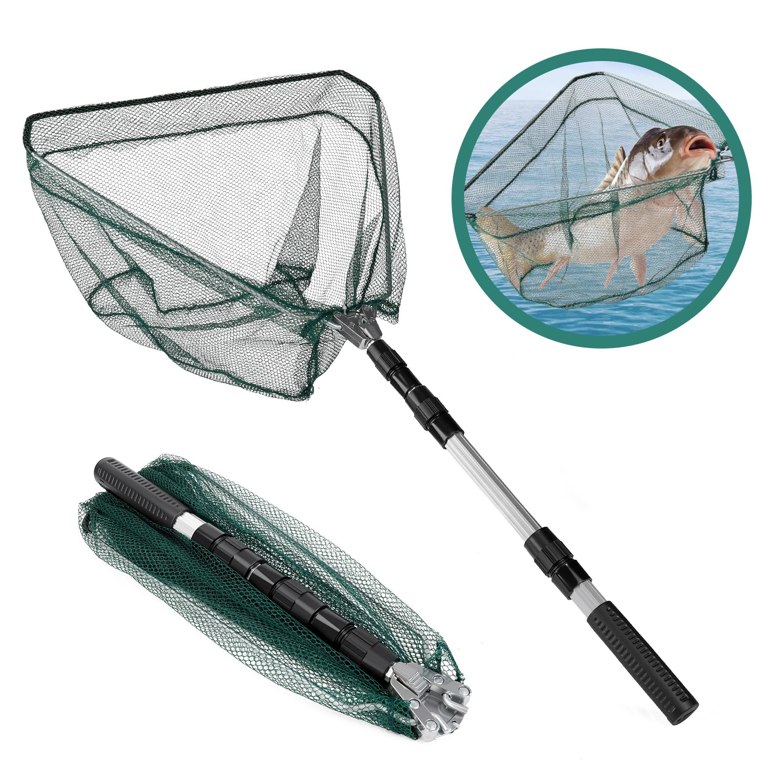 FoiiLiio Red de Pesca,130cm Red Pesca de Trucha Telescópica con Mango Largo Ajustable,Plegable y Portátil para la Pesca de la Trucha,la Perca y la Carpa