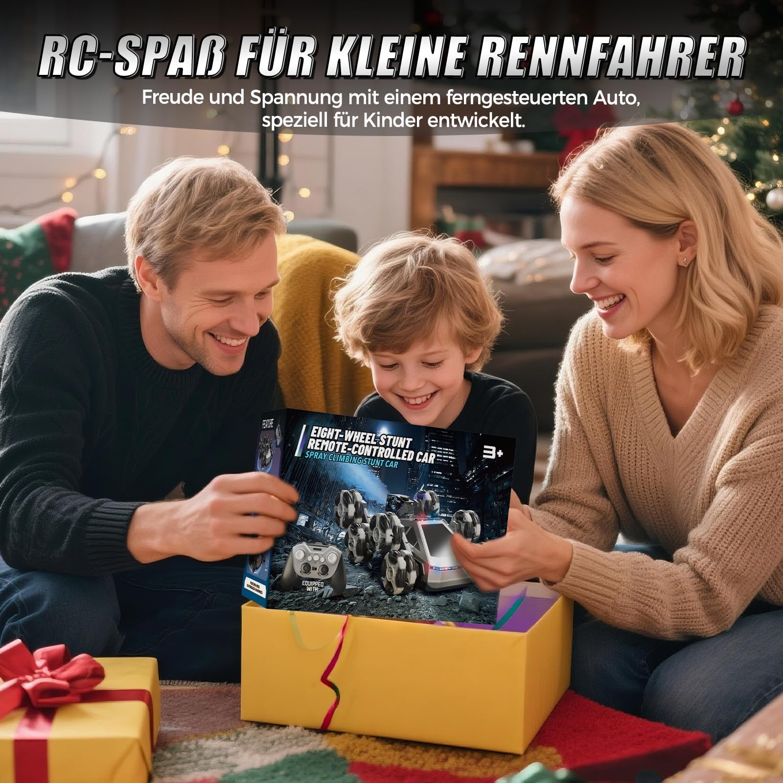 Ferngesteuertes Auto 8 Rad RC Stunt Car, 8WD RC Car, mit Handsteuerung & Fernbedienung, LED Licht Musik Sprühnebel, RC Car für Kinder 5 6 7 8 9 10 11 Jahre, geburtstagsgeschenk für Jungen und Mädchen