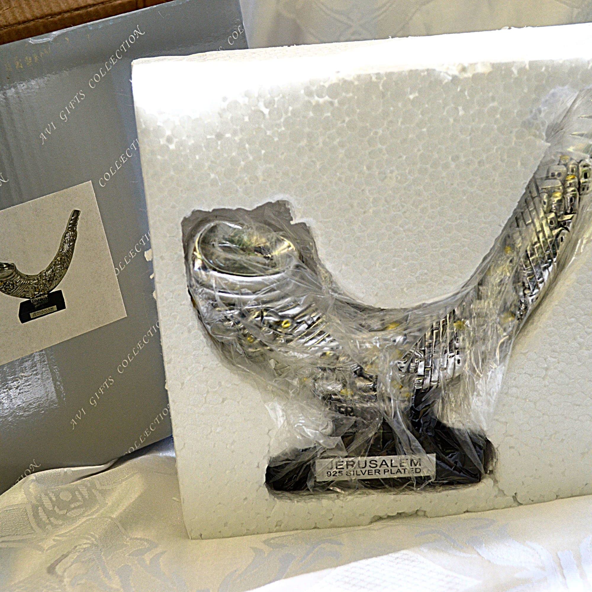 Antik-Silber Vintage Silber Schofar mit Design Dekoration Jerusalem Shofar 925 Silber 17,5 cm lang