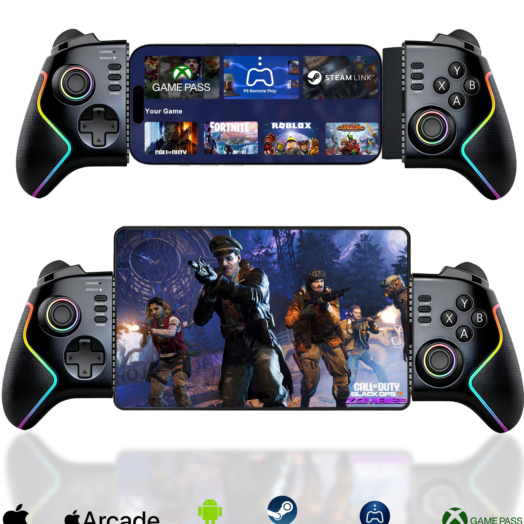 Photo 1 of Megadream Phone Controller for iPad/Tablet (Up to 13in), iPhone Controller Android Gaming Gamepad Joystick with Hall Effect Joysticks/Trigger/Macro/Turbo/RGB Light, Xbox/PS5/PS4/PC Streaming, Cloud Game