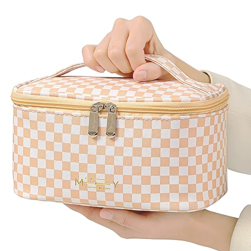 Meiyuuo Bolsa de maquillaje de viaje a cuadros, multicolor, portátil, pequeña, bolsas de cosméticos para mujeres, bolsa con cremallera, bolsa de Meiyuuo Bolsa de maquillaje de viaje a cuadros, multicolor, portátil, pequeña, bolsas de cosméticos para mujeres, bolsa con cremallera, bolsa de