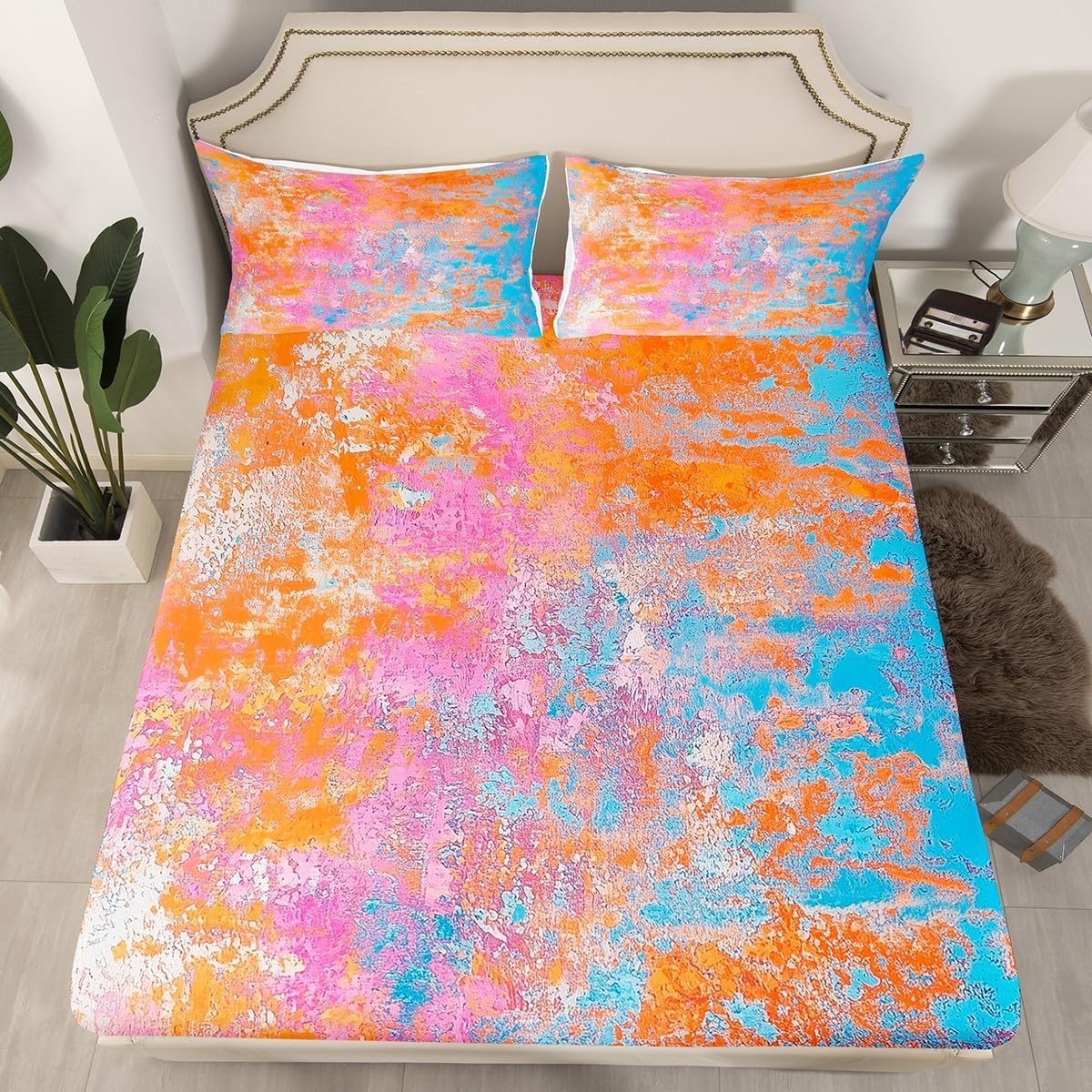 Drap Housse 180x200 cm Résumé 3D Drap-Housse Marbre Draps Housses Microfibre 2 Personnes avec 2 Taie d'oreillers pour Matelas Épais XCW4914