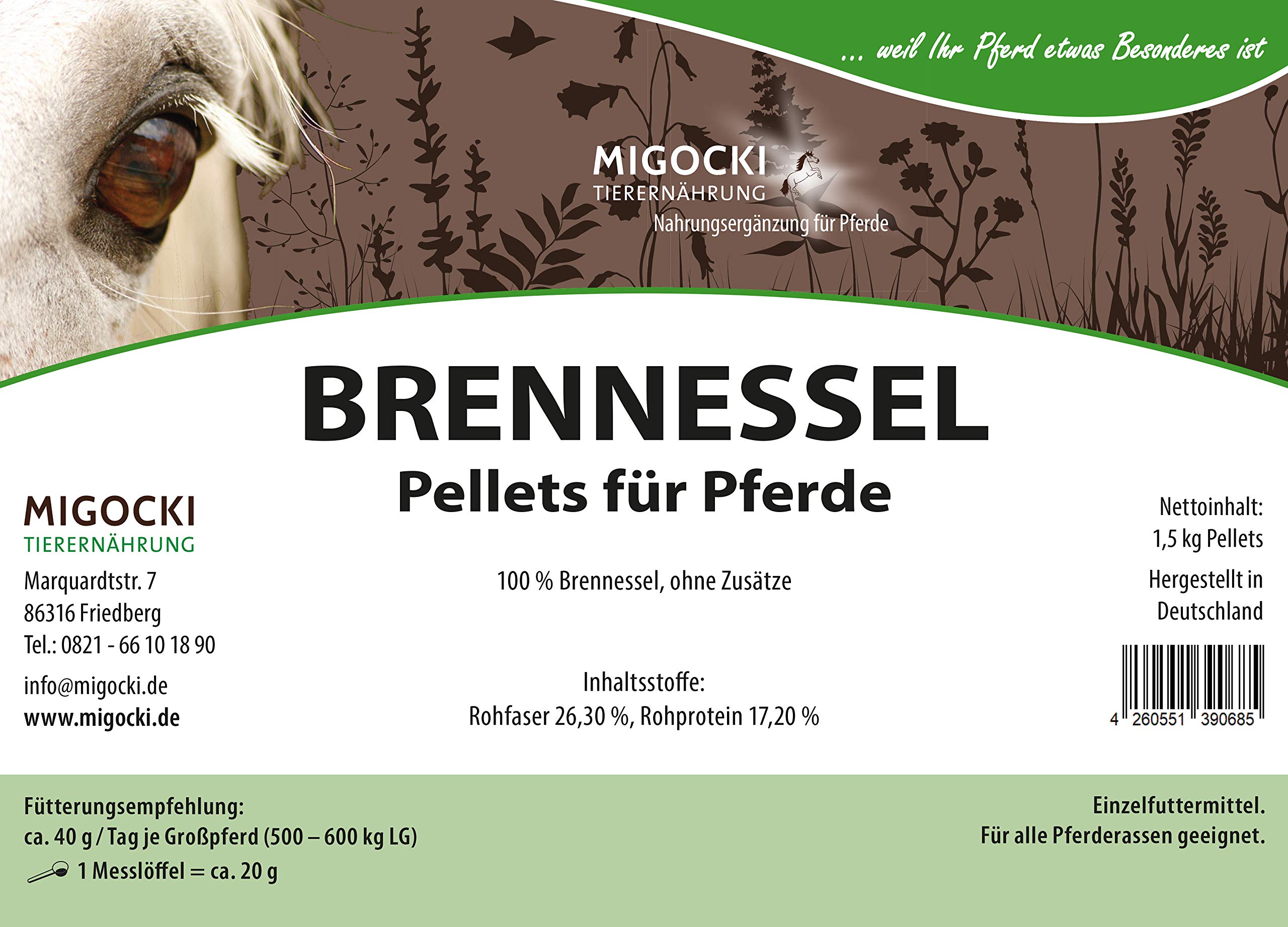 MIGOCKI Brennnessel – 1,5 kg – für Pferde – Reine Kräuter ohne Zusatzstoffe - Pellets
