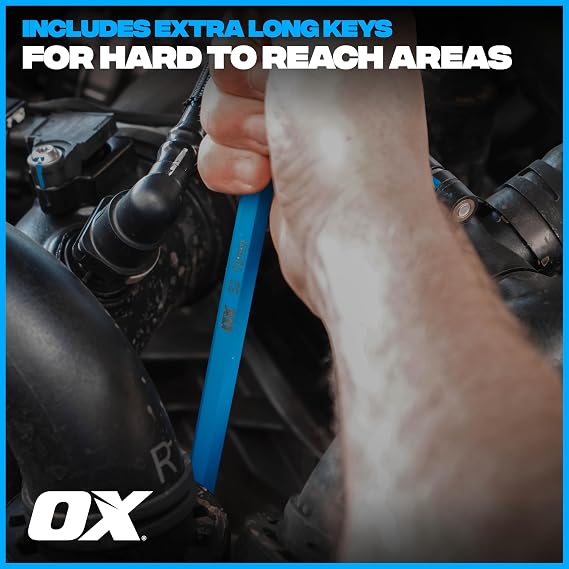 OX Pro Long Arm Hex Allen Key Set 9pc Metric S2 Steel Ball End OX-P322609
