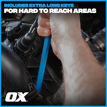 OX Pro Long Arm Hex Allen Key Set 9pc Metric S2 Steel Ball End OX-P322609