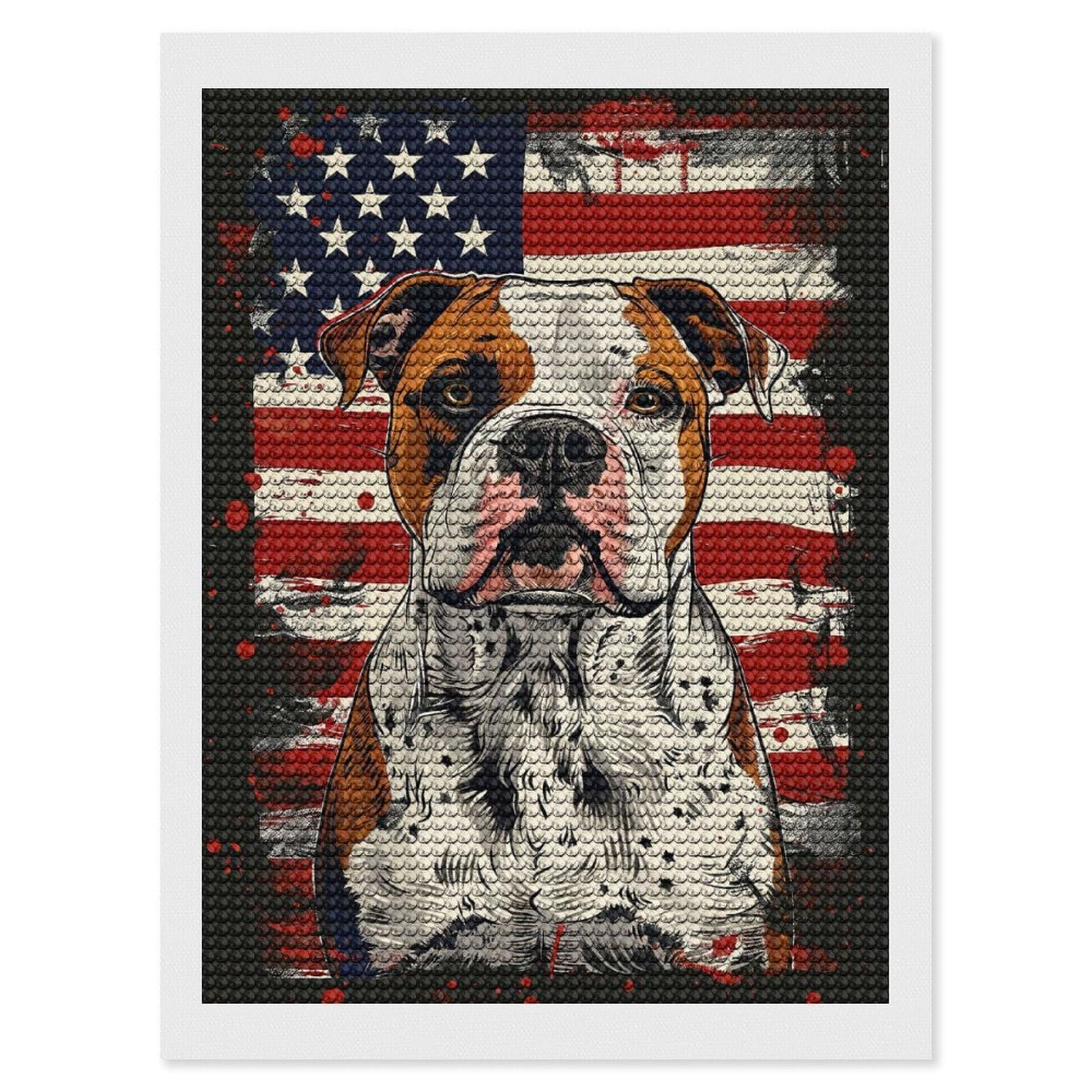 Junmoney American Bulldog America Diamond Painting Canvas Set 12"x16", for Adults, Bedroom Decor, Good for Quiet Evenings, Festive Craft Gift