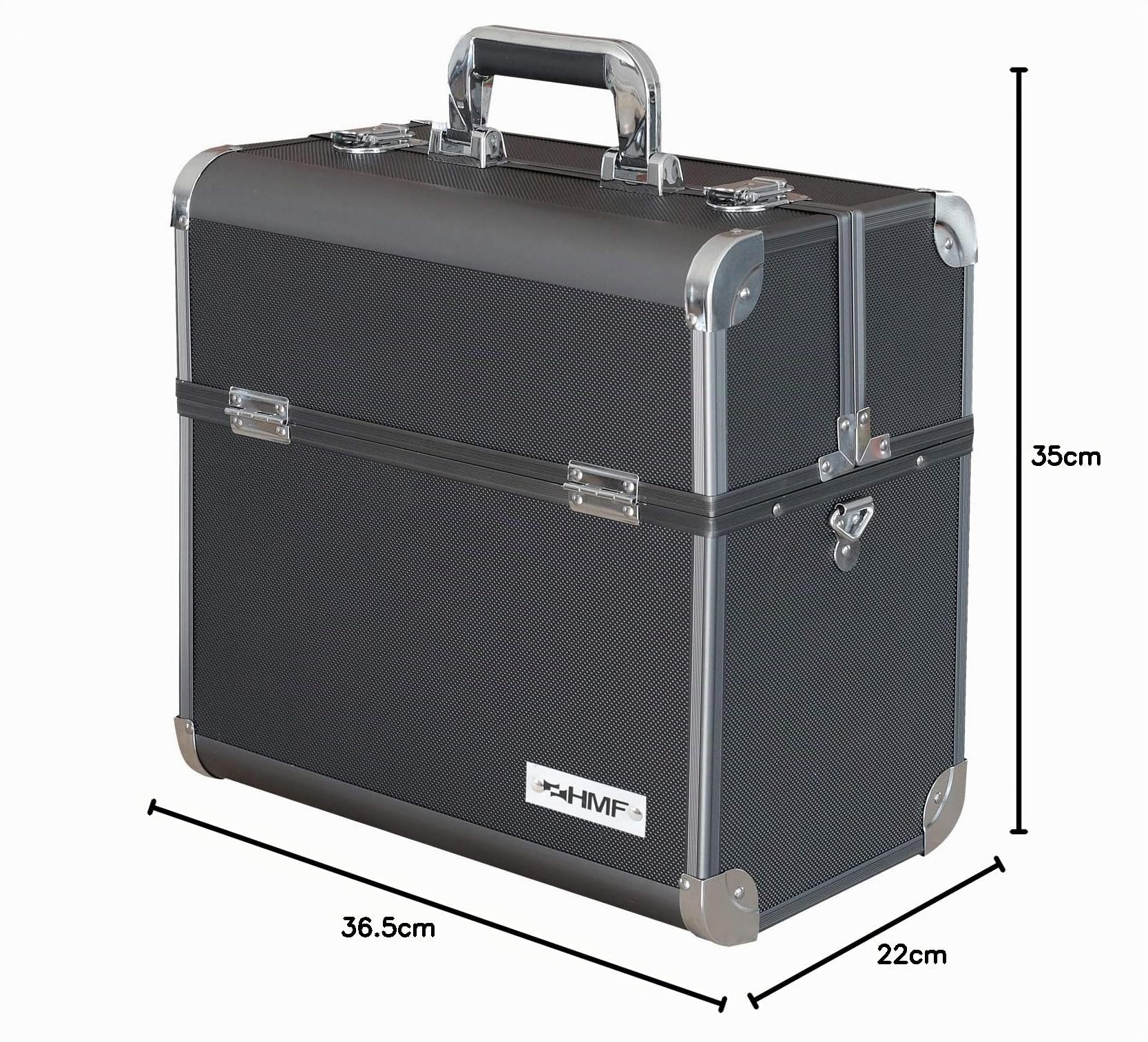 HMF 14902-02 Maletín de herramientas vacío, caja de pesca de aluminio, divisiones individuales, 36,5 x 35 x 22 cm