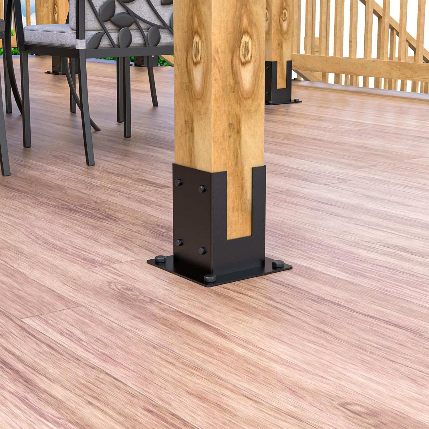 4x4 Post Base, Post Anchors 4Pcs (Inner Size 3.6"x3.6"), Heavy Duty Powder-Coated Post Anchor Matte Black Wood Post Brackets for Pavilion Deck Railing