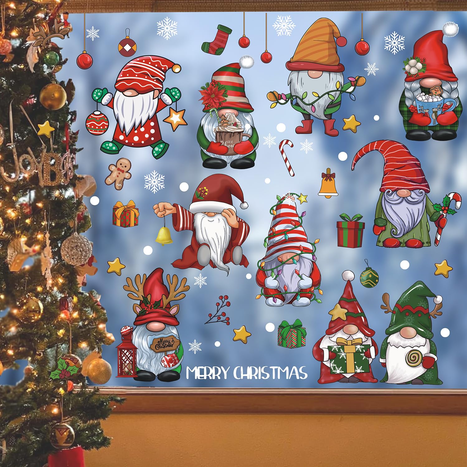 HPNIUB Christmas Window Clings,Xmas Santa Claus Wall Stickers,Dwarf Snowman Wall Decals,Red Christmas Window Clings,Winter Snow Frozen Themed Decals for Home Room Office Nursery - Image 4