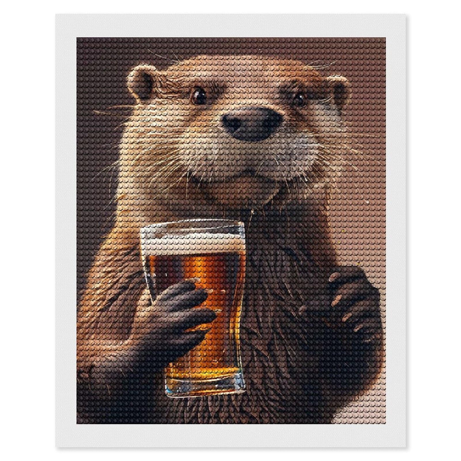 Junmoney Otter Beer Diamond Art Canvas 16"x20", Easy Handmade Project, Complete Accessories, Bedroom Decor, Birthday Gift