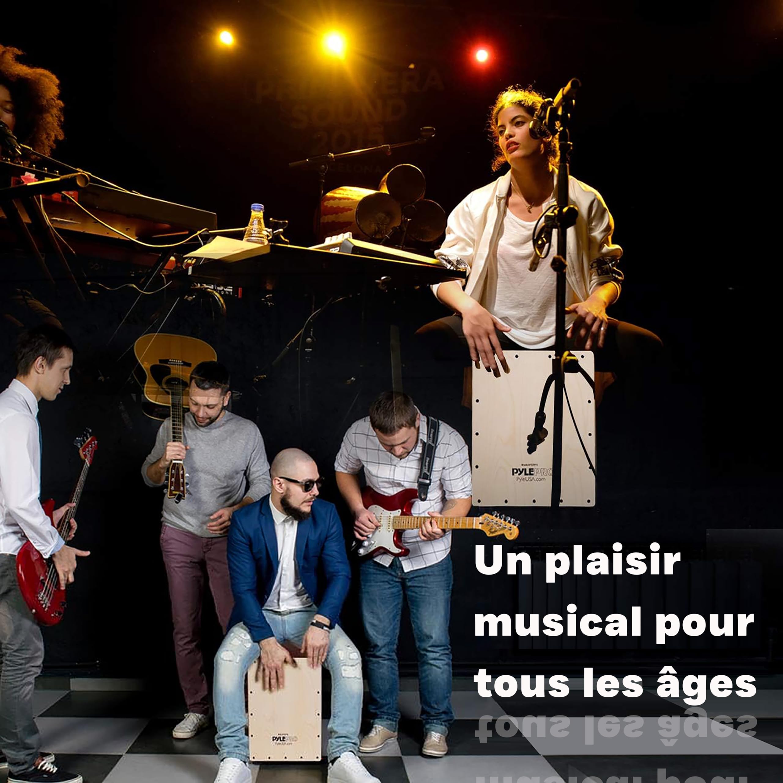 Pyle Cajón Compact Acoustique en Bois de Bouleau avec Cordes de Guitare Internes - Caisse à Percussions avec Son de Basse Profonde, Claquement Classique et Crépitement