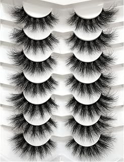 Pooplunch 8D Faux Mink Cat-Eye Lashes: Wispy 18MM Long Volume False Eyelashes, 7 Pairs Vegan Reusable Strips