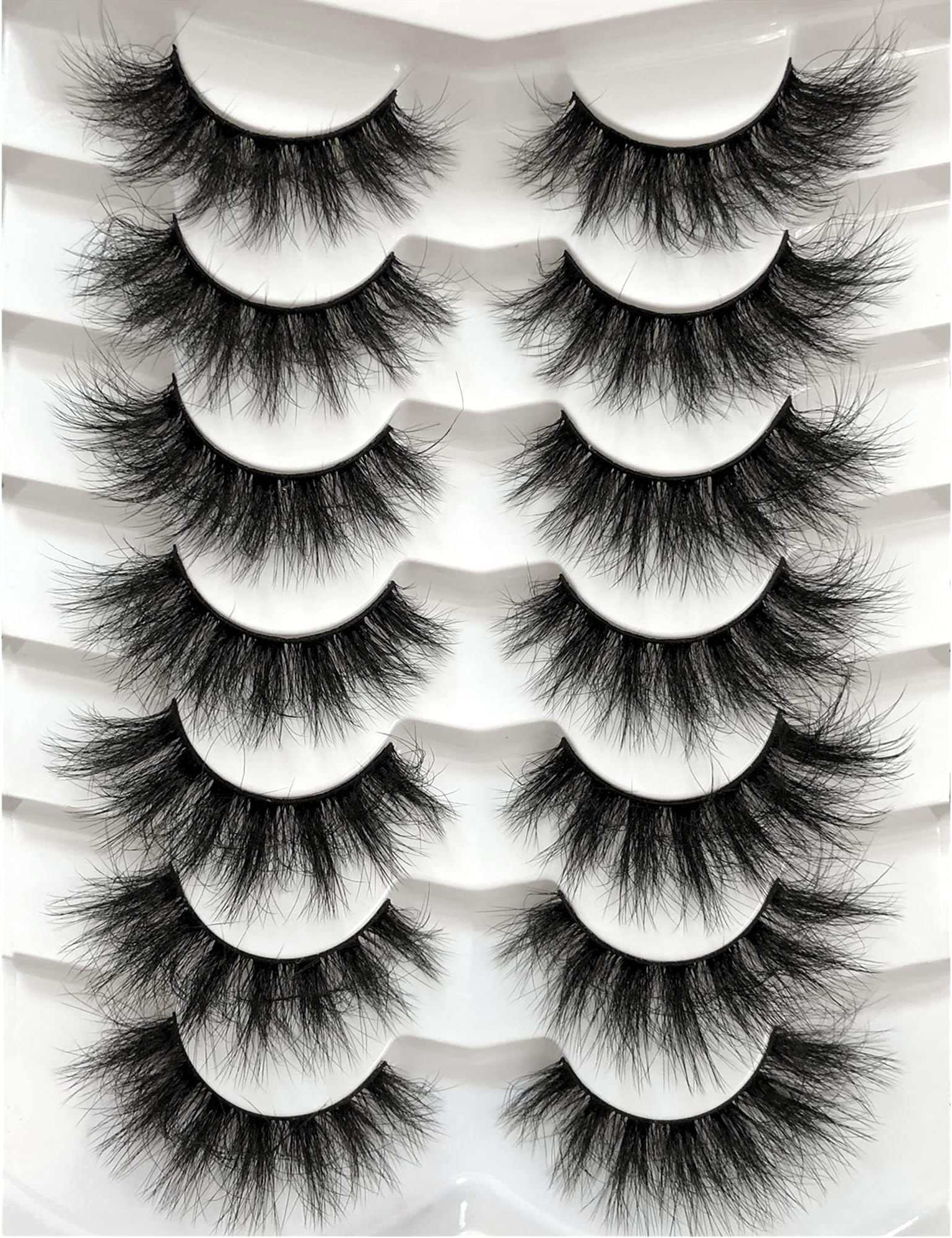False Eyelashes Faux Mink Lashes Cat-Eye Look 18MM Wispy Long 8D Volume Fake Eyelash Strips 7 Pairs Pack