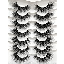 Pooplunch False Eyelashes Faux Mink Lashes Cat-Eye Look 18MM Wispy Long 8D Volume Fake Eyelash Strips 7 Pairs Pack