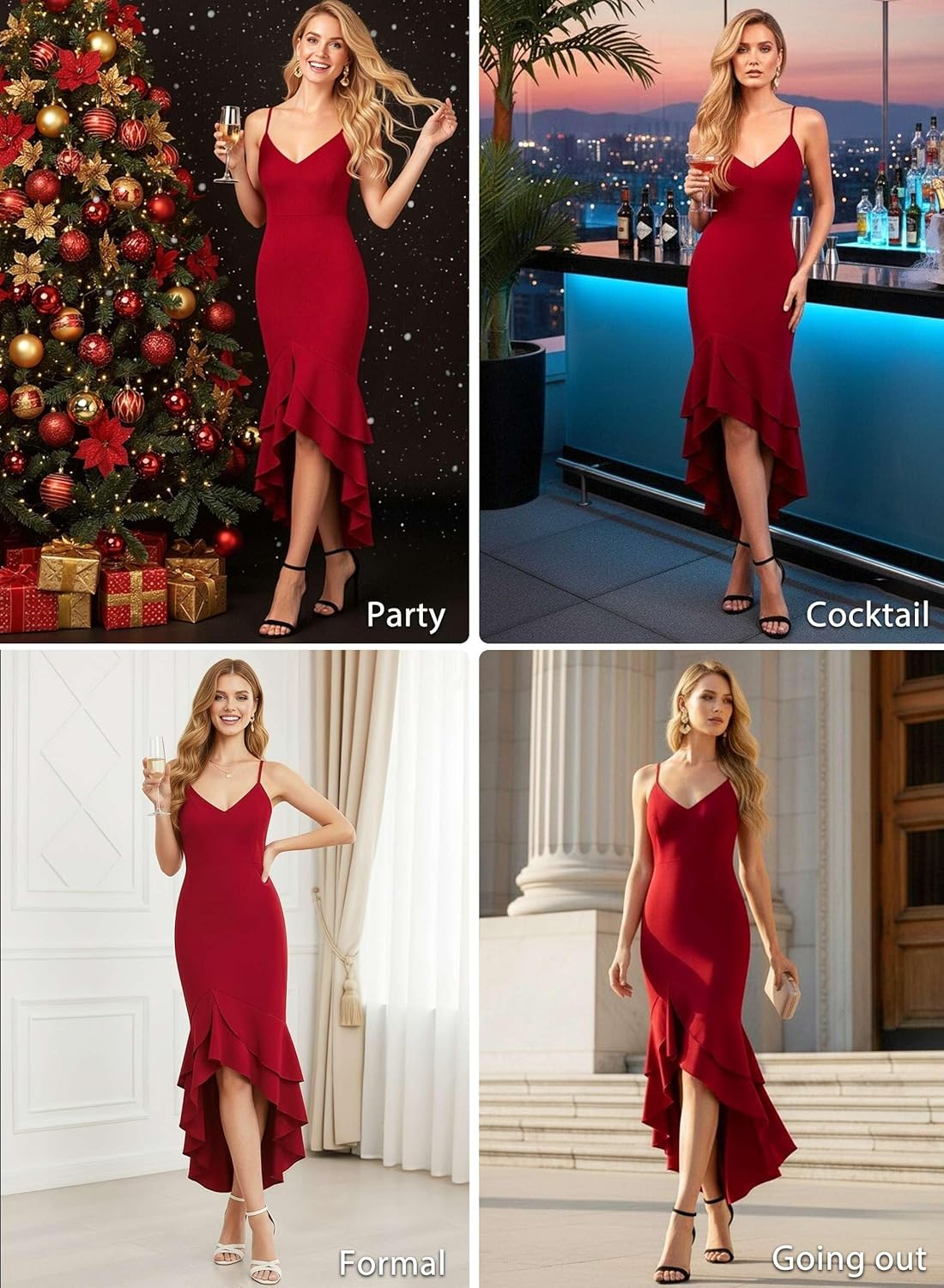 VFSHOW Womens Formal Double Layer Ruffle High Low Maxi Dress 2025 Sexy Backless V Neck Spaghetti Strap Wedding Guest Dresses - Image 3