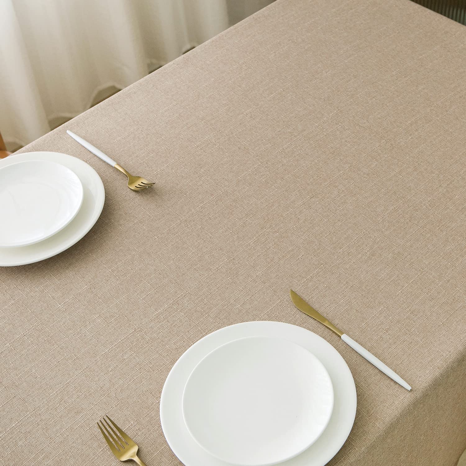 NLMUVW Linen Table Cloth Rectangle Burlap Textured Rustic Tablecloth Water Resistant Farmhouse Table Cover for Kitchen Dining Cafe, 54 x 78 Inch