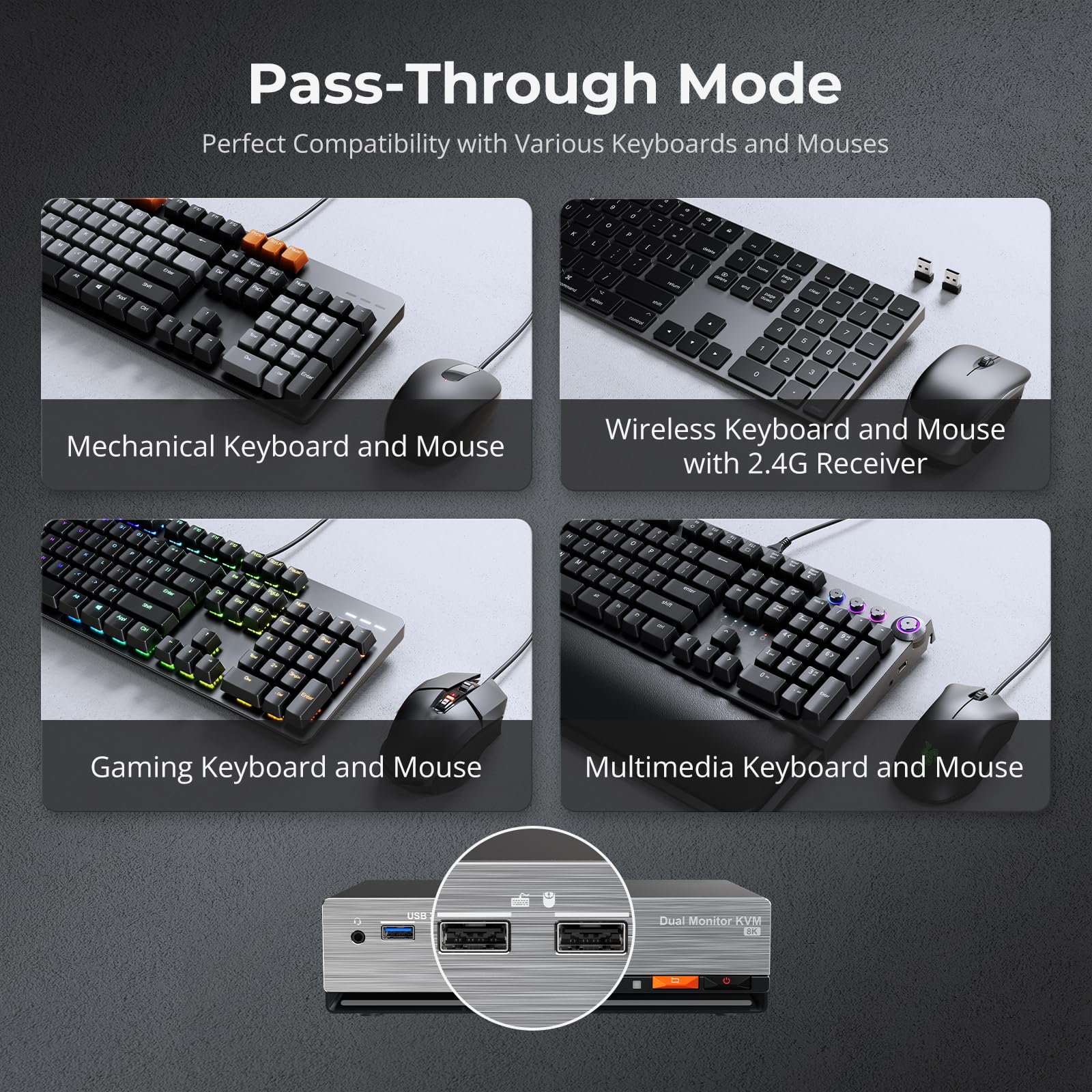TESmart 8K@60Hz DisplayPort KVM Switch 2 PC 2 Monitor USB 3.0 DP 1.4 KVM Switch Dual Monitor 4K@144Hz per Gaming Dock, Supporta EDID, Gigabit Network, Hotkey, Audio Microfono, con Cavi PC