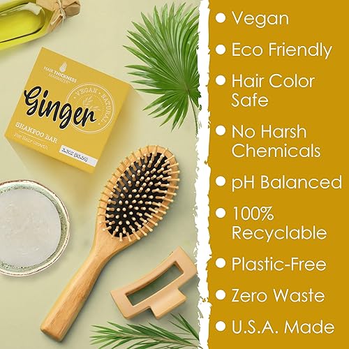 Miniatura 5 de Barra de champú de jengibre para el crecimiento del cabello, fortalecimiento. Aceite de jengibre, proteína de arroz, manteca de karité orgánica.