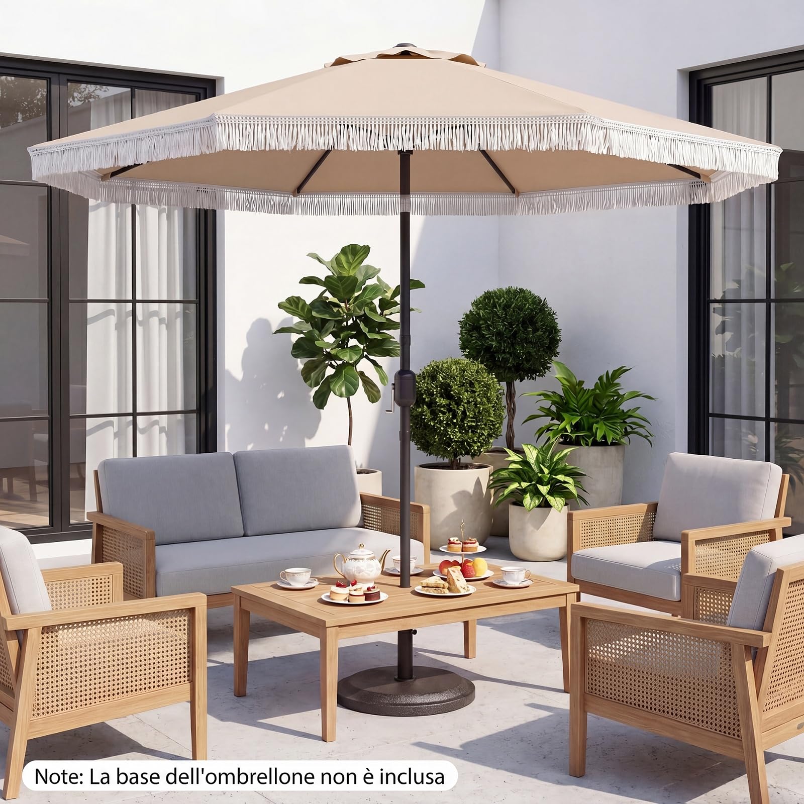 COSTWAY Ombrellone da Giardino 270 x 235 cm, Ombrellone da Esterno Inclinabile 30° con 8 Costole, Palo in Metallo, Parte Superiore Ventilata e Manovella per Spiaggia, Balcone e Terrazzo (Beige)