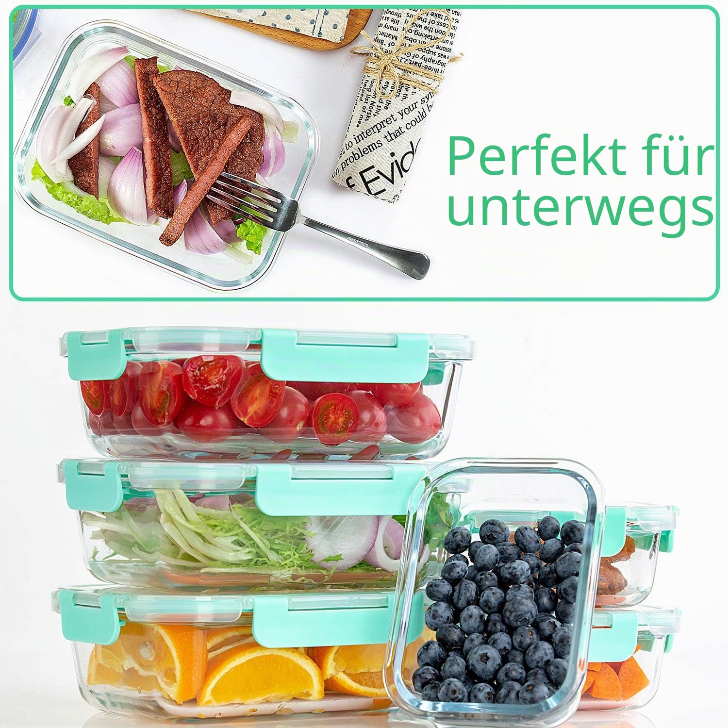 C CREST Glas Frischhaltedosen [10er Set] Vorratsdosen Glas mit Deckel, BPA-Frei, Geeignet für Mikrowelle, Gefrierschrank und Spülmaschine