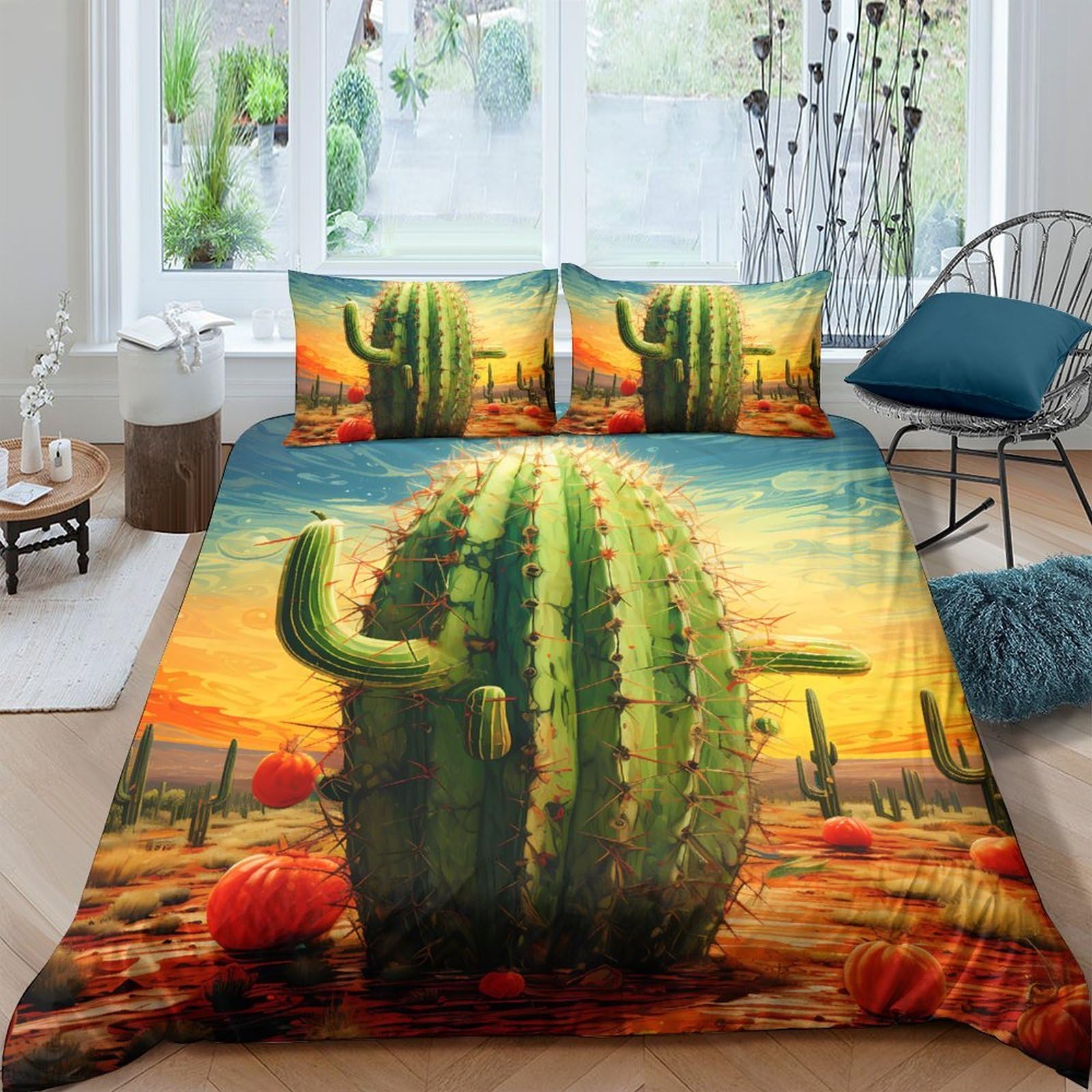 Ctjqhvkz Style-2 3D Printed Cactus Desert Fitted Sheet Microfiber Soft Bed Cover For Bedroom Living Room Dorm Mattress Decor Single（135X200cm）