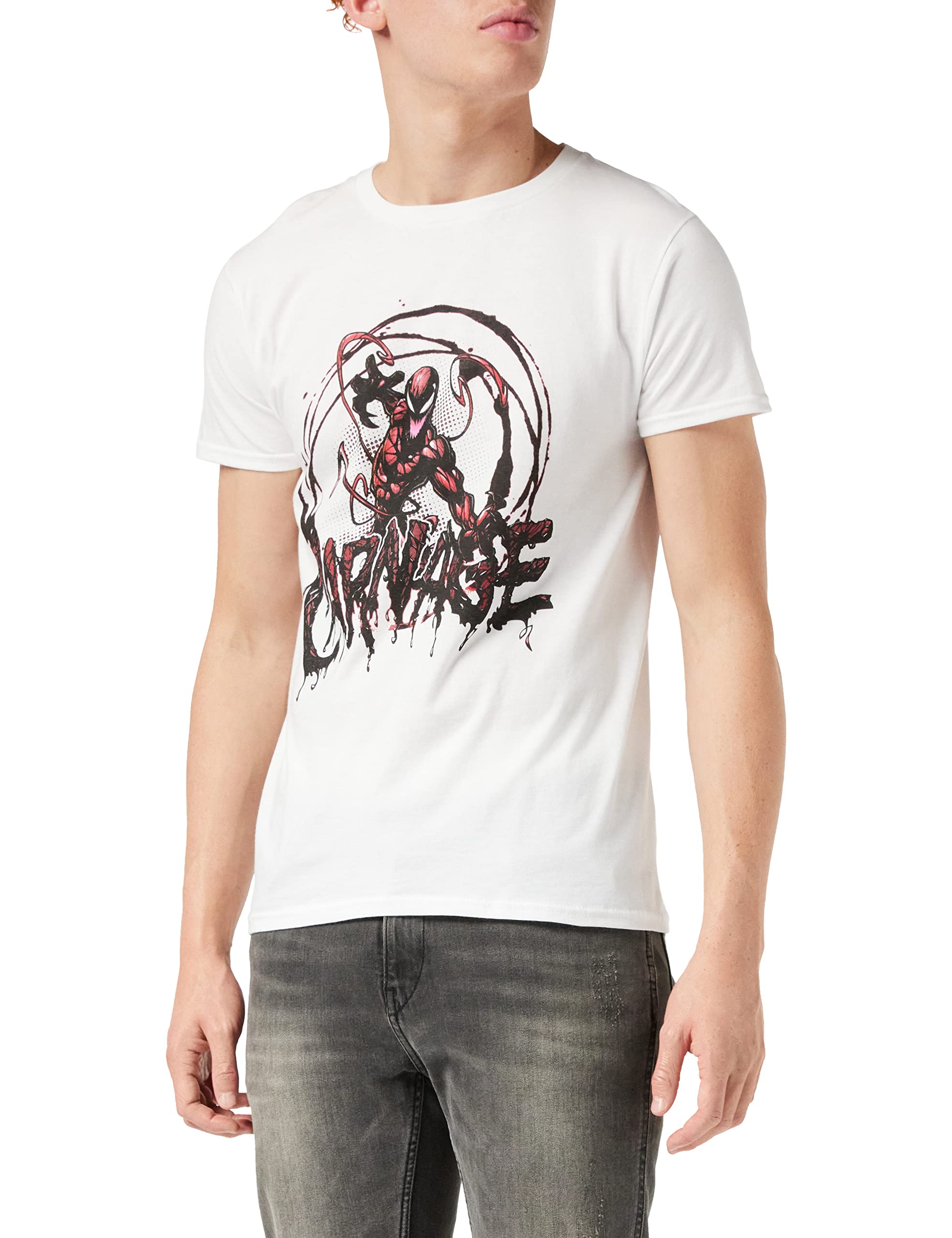 PopgearMarvel Comics Spiderman Carnage Men's T-Shirt | Official Merchandise | S-XXL, Avengers Spiderman Crew Neck Graphic Tee, Birthday Gift Idea For Guys, For Home or Gym