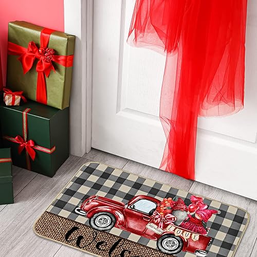 Miniatura 7 de Tapete decorativo para el día de San Valentín, tapete decorativo a cuadros rojos para camión, gnomo, tapete de bienvenida, antideslizante, lavable,