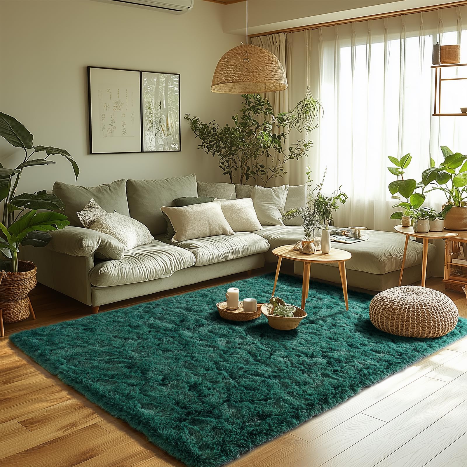 Zentavio Emerald Green Rugs for Living Room Dark Green Area