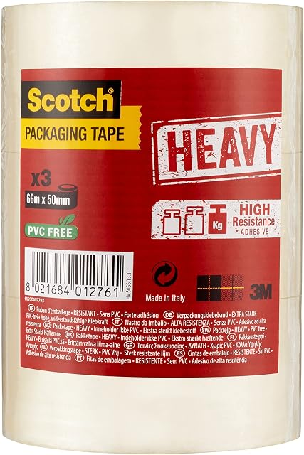 Scotch Packaging Tape Heavy Transparent, 3 Rolls, 50 mm x 66 m