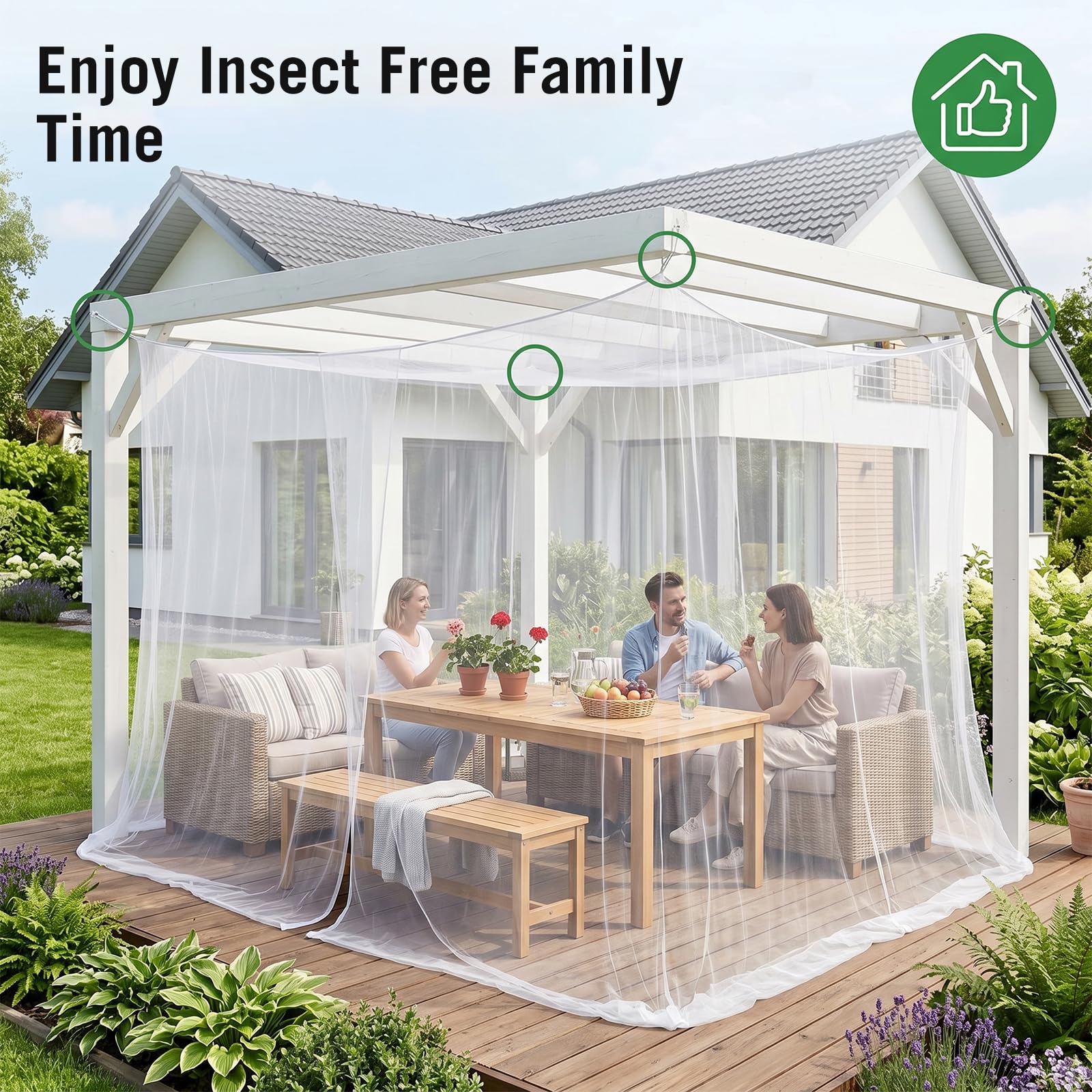 Mosquitera de 300 x 300 x 250 cm, protección contra insectos para exteriores, para cenador, jardín, terraza, cama de camping, malla fina de 220 cm, con 1 puerta, mosquitera para exteriores, viajes