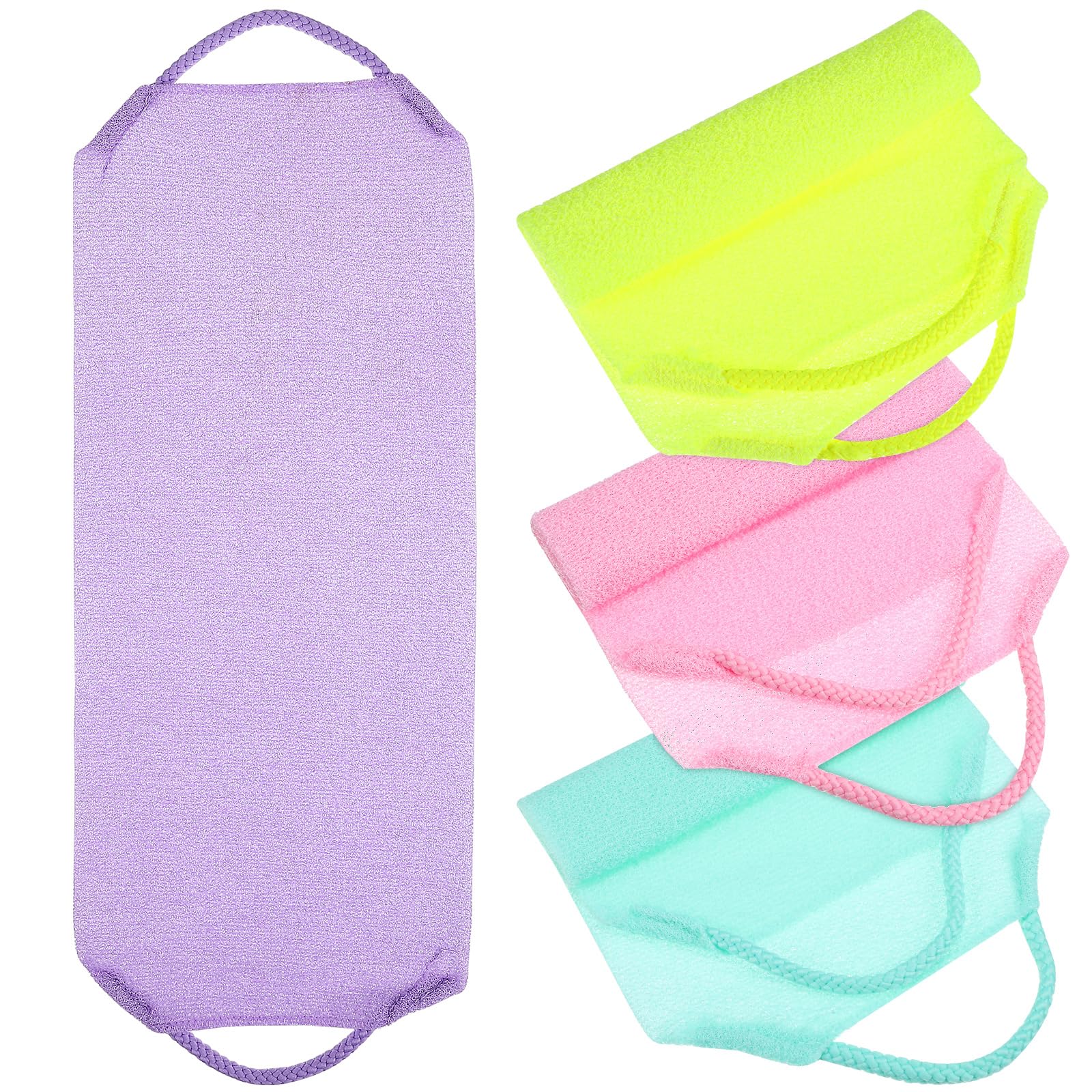 Exfoliating Washcloth Back Scrubber for Shower Exfoliating Body Scrubber Back Scrubber for Shower Washcloth Bath Wash Cloth Exfoliating Loofah Towel Beauty Washcloth, 4 Pack