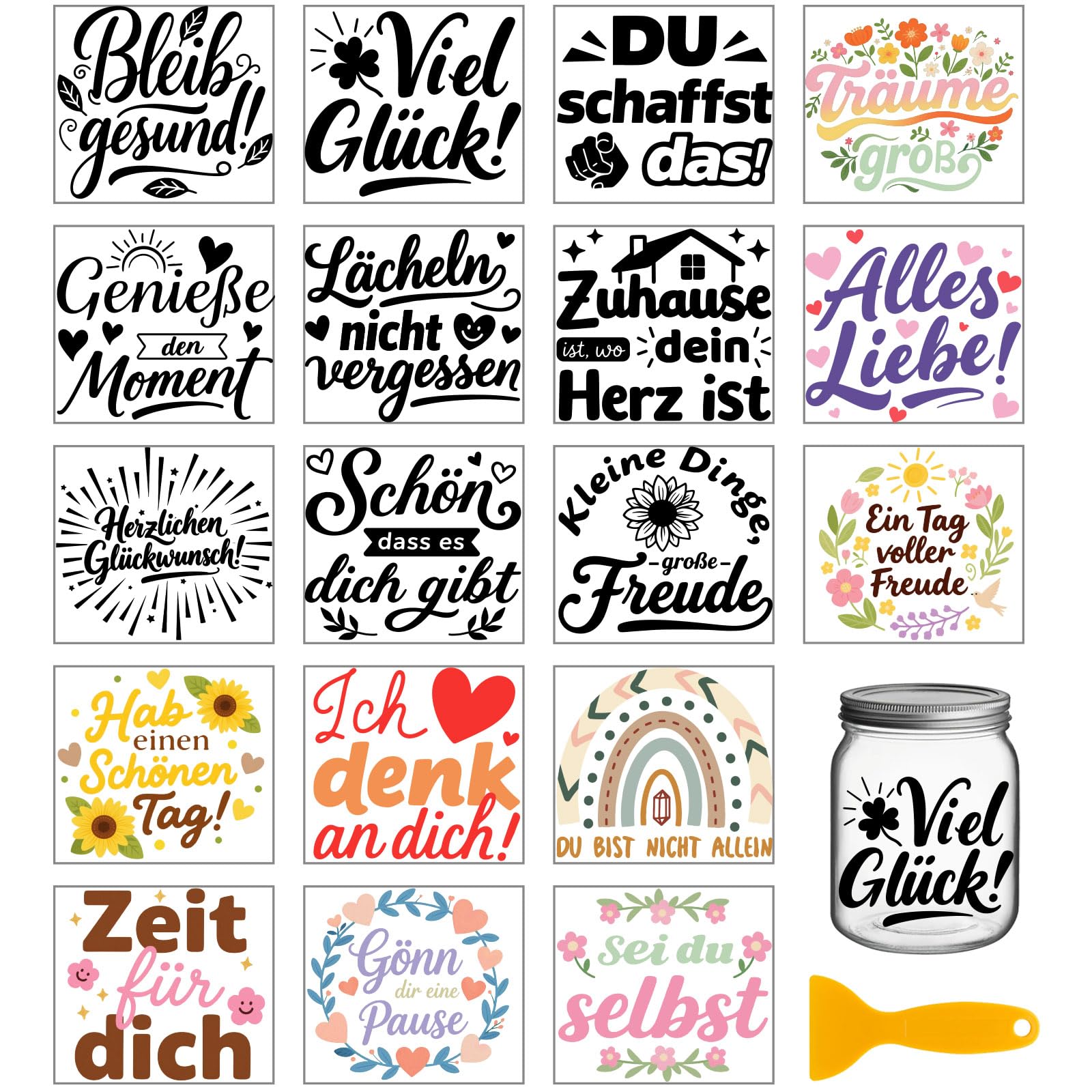 Pegatinas UV DTF de frases alemanas GLOBLELAND 18 hojas para tazas