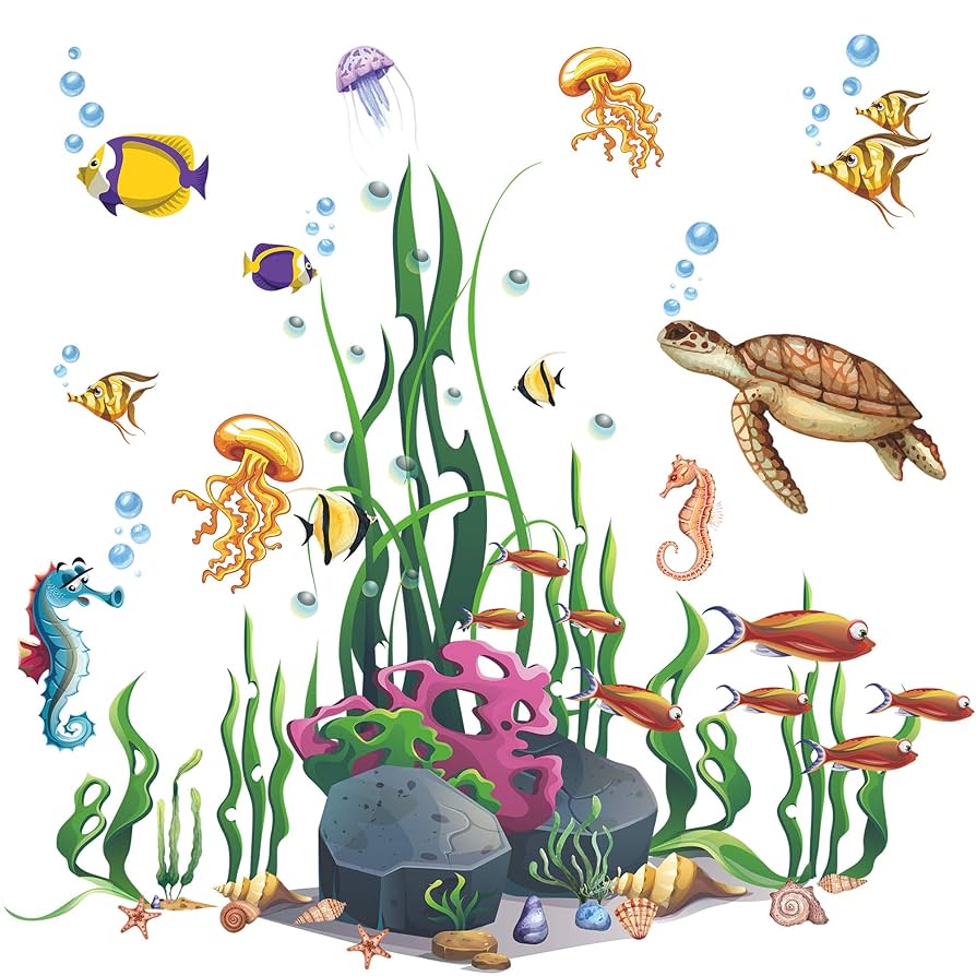 Wall in the presence ゆよゆっぺ Amazon.com: RW-1073 3D Ocean Wall Decals Under The Sea Fish