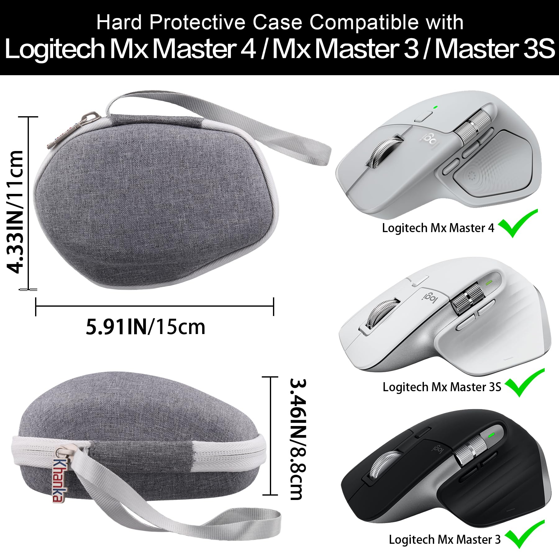 Khanka Étui pour Logitech MX Master 4/Master 3S/Master 3 Souris sans Fil,Housse Rigide de Transport avec Poignée,Étui Seulement (Gris)