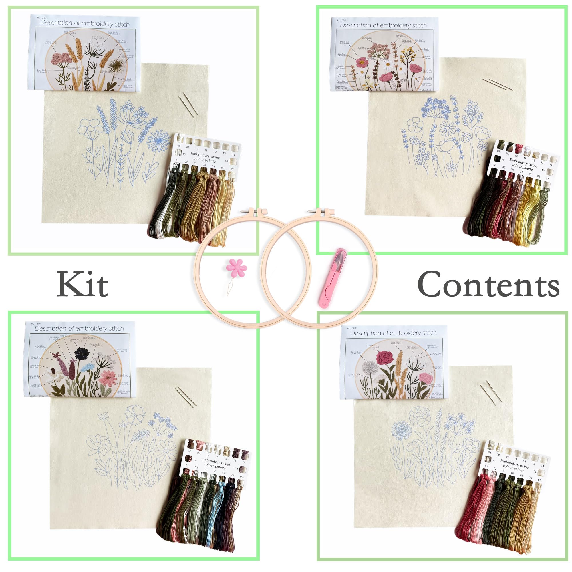 Myfelicity Kit de broderie complet – 3 beaux motifs, tissu pré