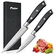Razor Sharp 2PCS Small Kitchen Knife Set, 5 inch Utility Knife and 3.5 inch Paring Knife, High Carbon Steel Damascus Pattern Japanese Chef Knife with Full Tang Handle Design for Home Kitchen