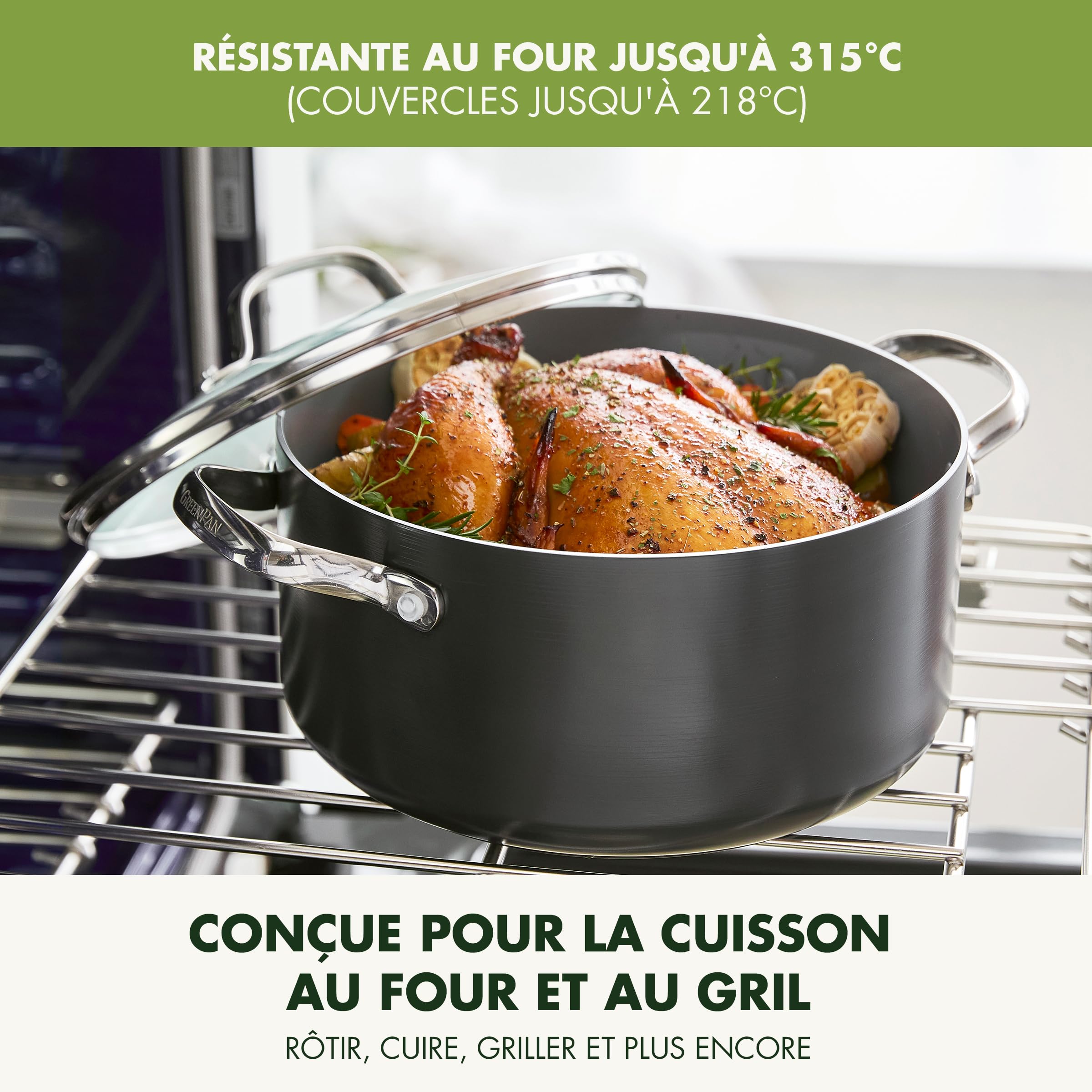 GreenPan Valencia Pro Poêle à frire antiadhésive en céramique saine anodisée dure de 20 cm et 26 cm, sans PFAS, induction, lave-vaisselle, four, gris