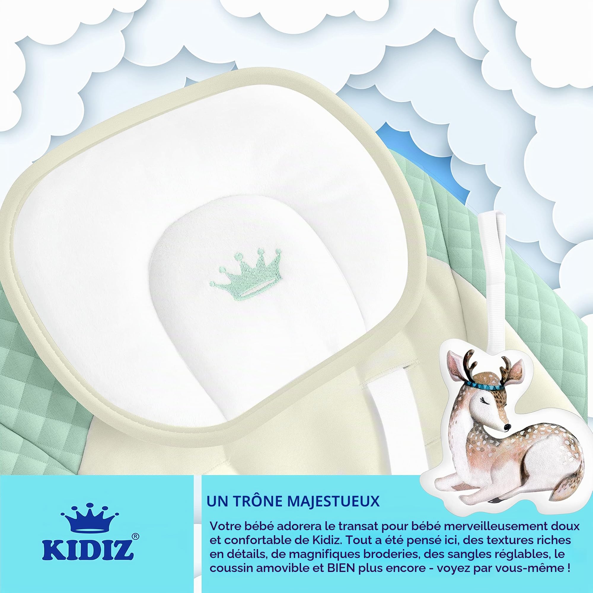 KIDIZ® Balançoire bébé 5 vitesses pliable transat chaise haute arche jeu jouets sons nature