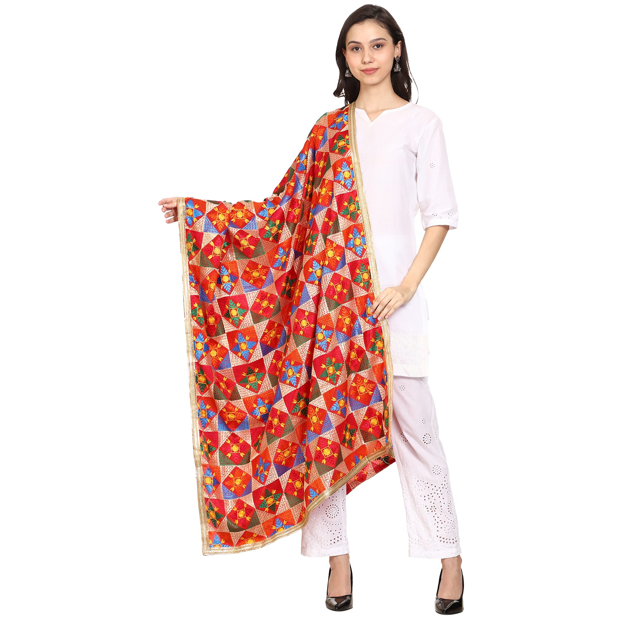 Women's Embroidered Phulkari Chiffon Dupatta-image-39