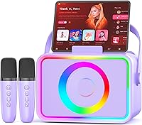 ultramic Portable Karaoke Machine Bluetooth Speaker with 2 Wireless Mics, LED Lights, USB/TF/AUX for Adults Kids Party (Purple)