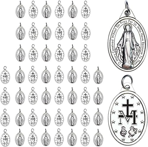 Milagrosa Medalla a granel, paquete de 50 unidades, 1 pulgada, dije católico de medallas Milagrosa de plata para mujer, collar y collar de rosario,