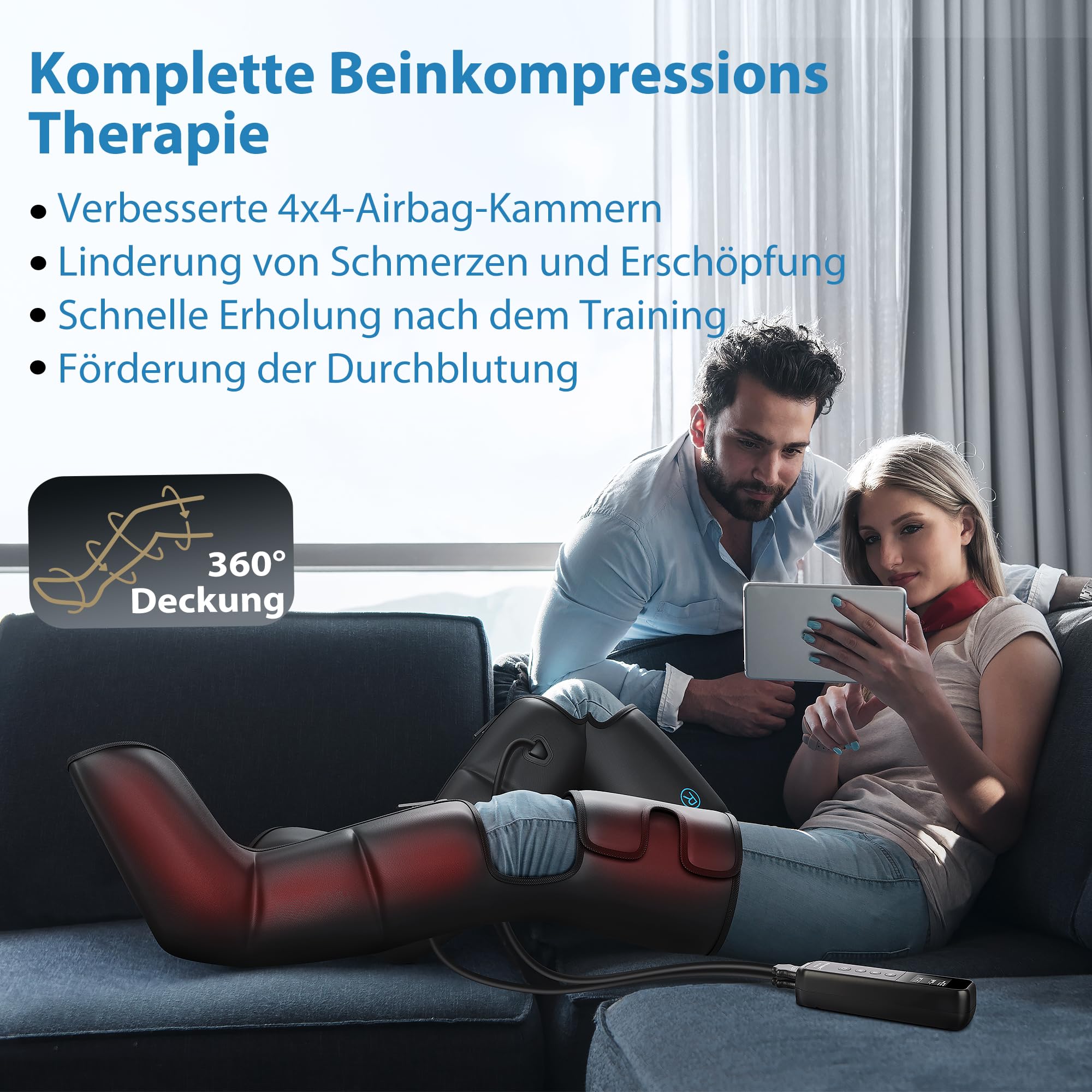 FIT KING 3-in-1 Beinmassagegerät mit Wärme & Kompression - Luftdruck-Massage für entspannte Beine, 3 Heizstufen, 3 Massagemodi | Beinkompressionsmaschine für Fuß, Wade & Oberschenkel, 3 Intensität & 3 Modi