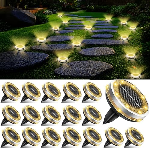 Miniatura 13 de Luces solares de suelo para exteriores, paquete de 12 unidades, impermeables, luces solares mejoradas para jardín con 4 luces laterales, luz de