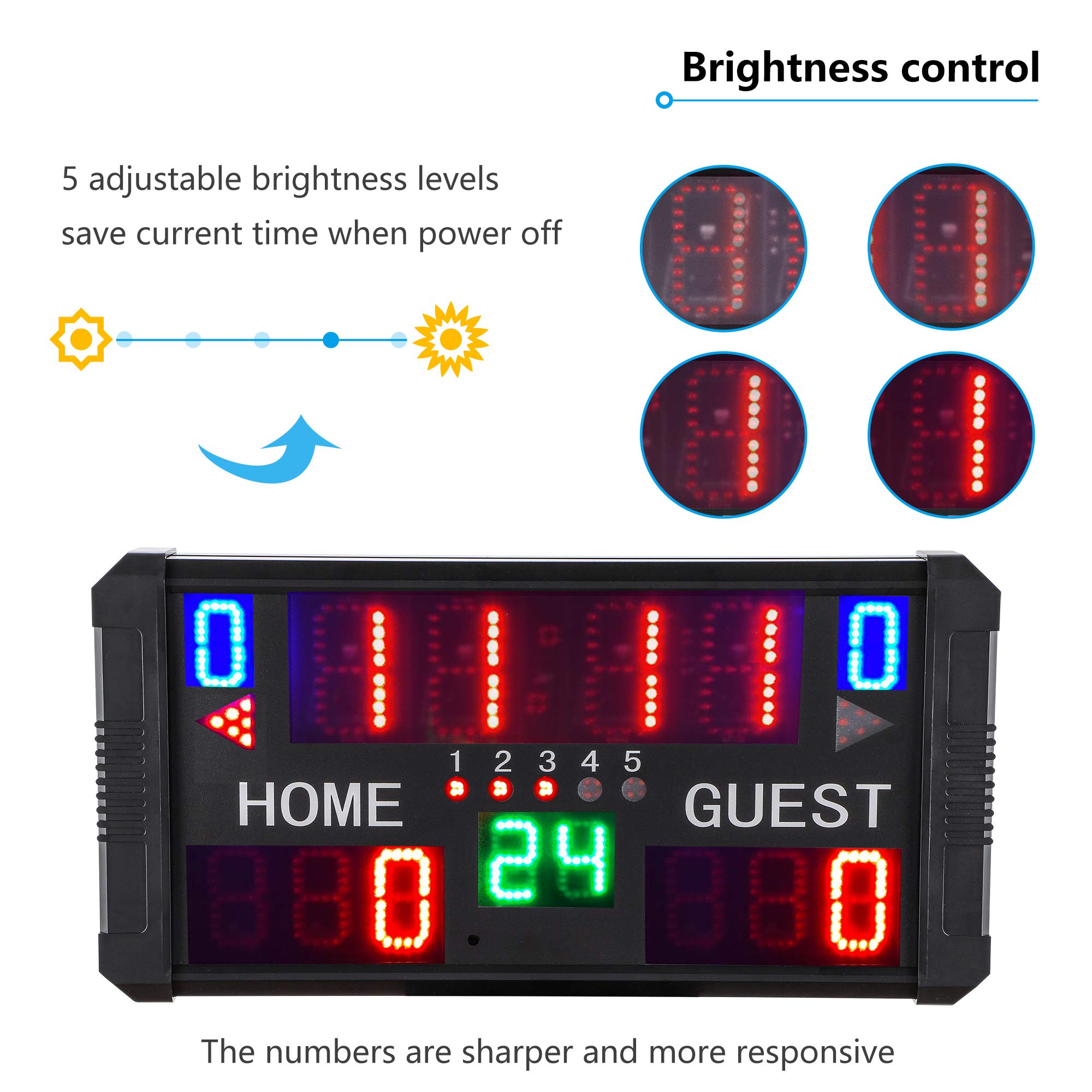 LED Punktestandanzeige mit Sprachsteuerungsfunktion Multisport Scoreboard mit Fernbedienung für Basketball Volleyball (14-stellige Anzeigetafel)