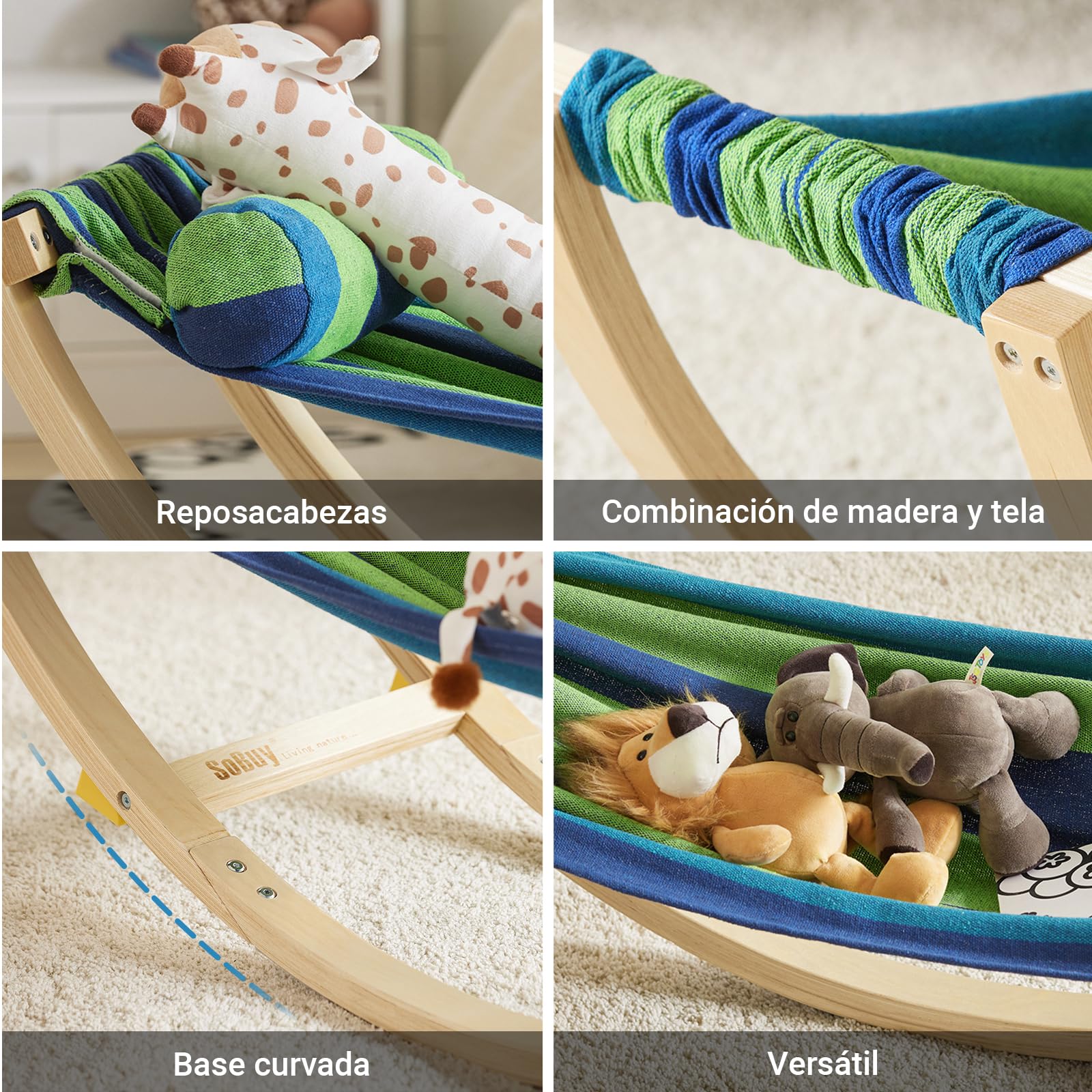 SoBuy Hamaca para Bebés, Hamaca para Niños, Carga Máxima 50 kg, para Camping y Playa, Madera de Abedul L124xP36xH45cm KMB16-J