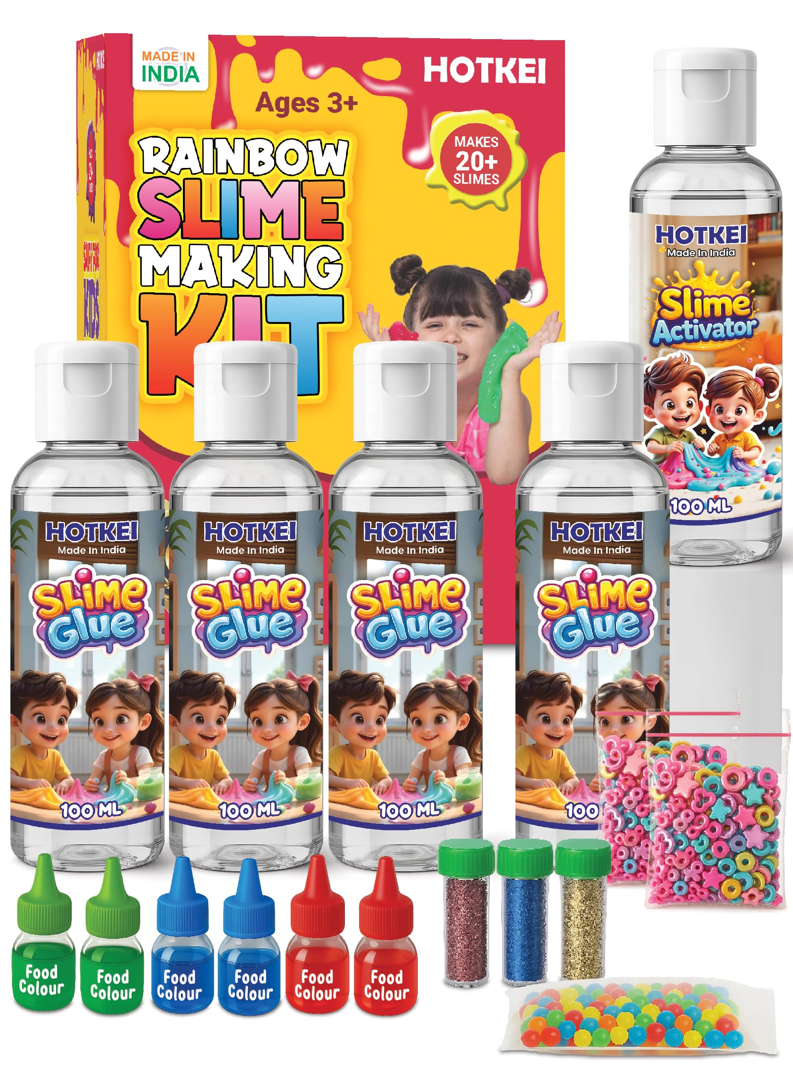 HOTKEI (Make 20+ Slimes) Multicolor Scented DIY Magic Toy Slimy Slime Activator Glue Gel Jelly Putty Making kit Set Toy for Boys Girls Kids Slime Activator Making Kit 4 Clear Glue 1 Activator